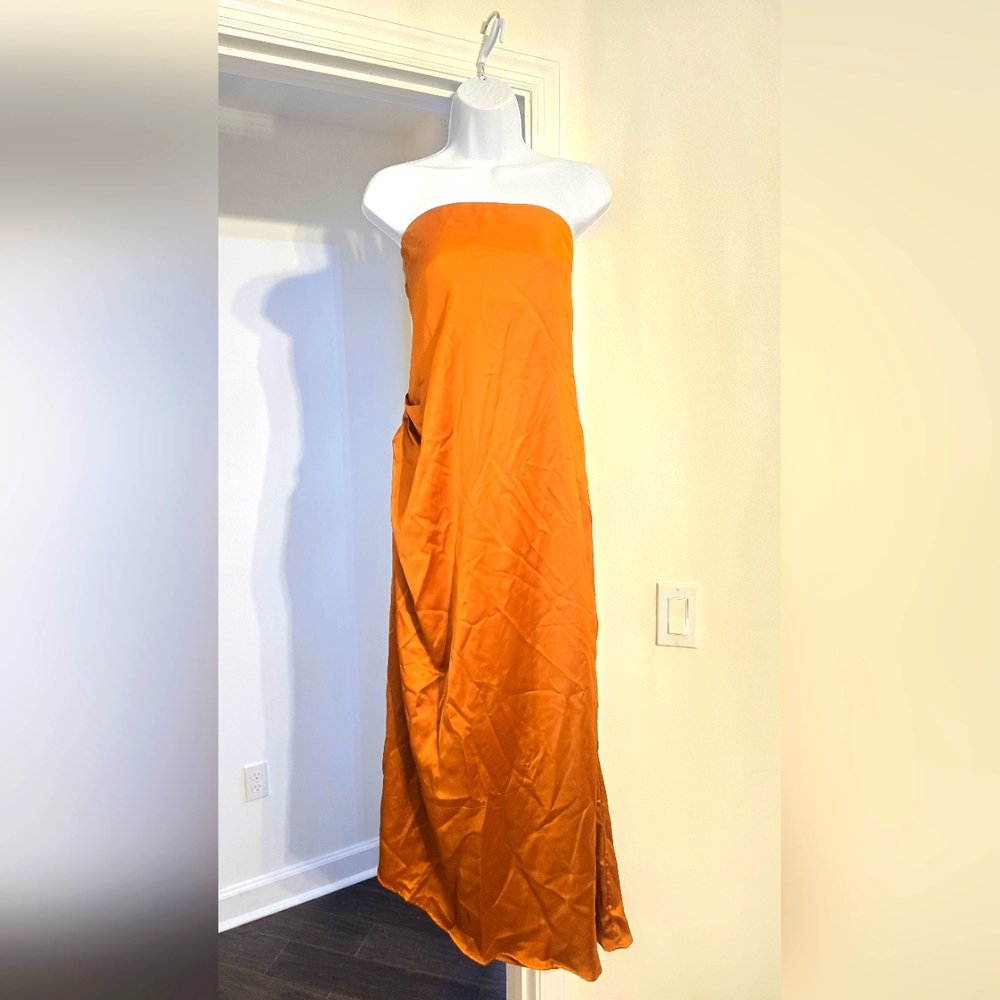 House of Harlow 1960 Womens Rust Satin Midi Slip Dress Size Large